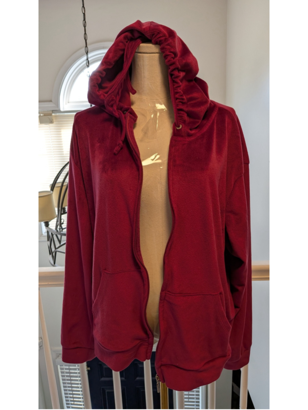New York & Company Velour Zip Hoodie Burgundy Jacket Y2K Style XXL